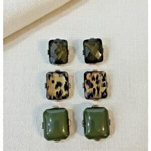 Mia Collection Earrings Set 3pc Animal Print Green Square Studs by Kim Min Sun